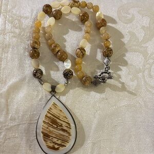 Artisan Brown and Cream Teardrop Necklace